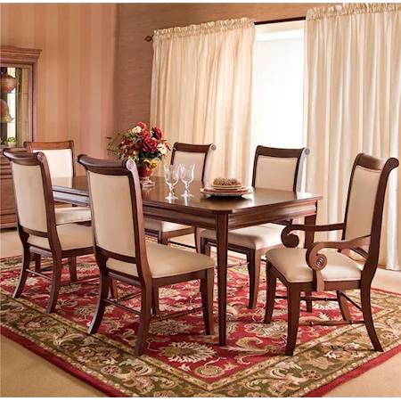 Traditional 7 Piece Rectanuglar Table Dining Set with 6 Upholstered Dining Chairs